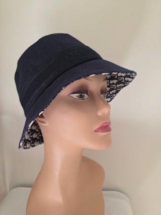 Christian Dior Navy Blue Logo Embroidered Canvas Bucket Hat M sz