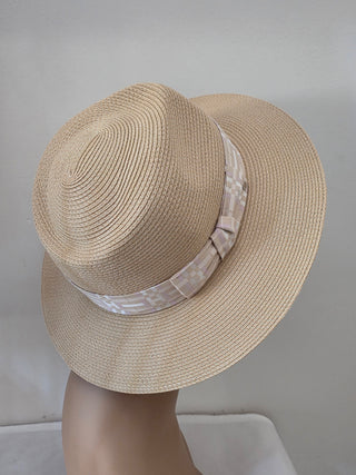 Hermès Beige Woven Straw Izia H Kilt Hat Size 59