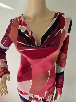 Emilio Pucci Brown Res Printed Midi Length Dress 40 sz