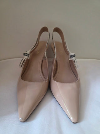 Christian Dior Beige Patent Leather J'Adior Printed Slingback Pumps 39.5 sz