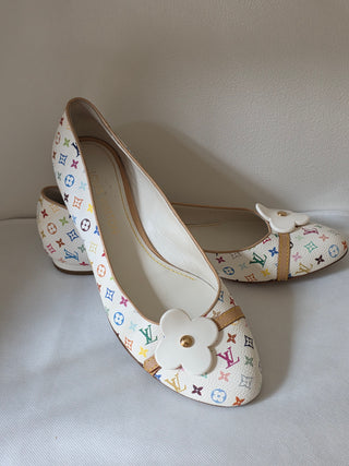Louis Vuitton White Multicolore LV Monogram Ballet Flats 41 sz