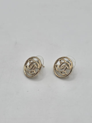 Chanel Gold-tone Interlocking CC Logo Round stud earrings