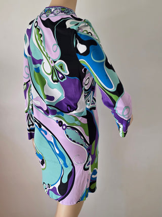 Emilio Pucci Purple Multicolor Signature Print long-sleeved dress 10 sz