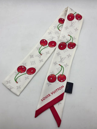 Louis Vuitton White Cherry print Cerise Silk Twilly