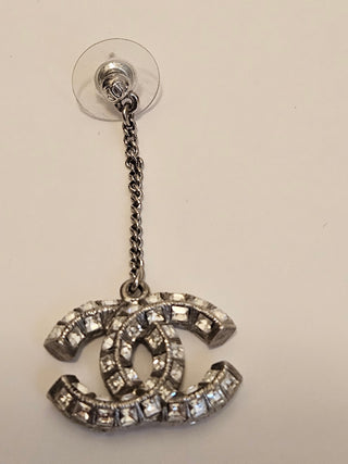 Chanel Silver-tone 2022 Strass Interlocking CC Drop Earrings