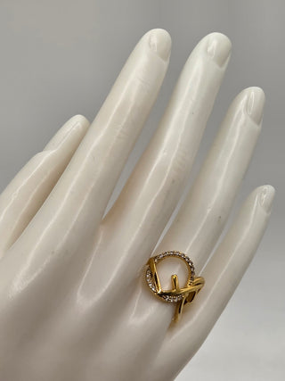 Fendi Gold-tone Crystal Embellished Logo Cocktail Ring M 7 sz