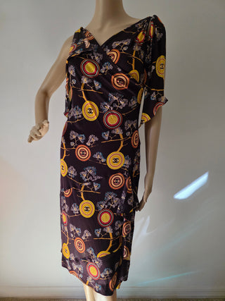 Chanel Brown Multicolor Interlocking CC Print Summer Dress 6 sz