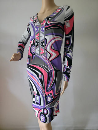 Emilio Pucci Purple Multicolor Signature Print Summer Dress S sz