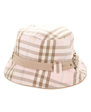 Burberry London Pink Beige Nova Check Plaid Print Canvas Bucket Hat M sz