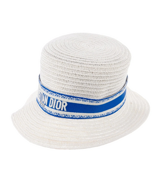 White woven blue white logo printed bucket hat M sz