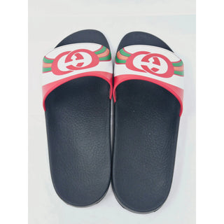 AUTH NEW Gucci Red multicolor signature GG logo rubber sandals 40 sz