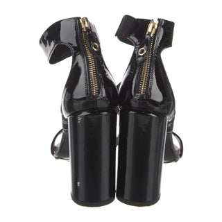 Authentic Louis Vuitton Black Patent Block Heel Sandals – Logo Strap, 39.5