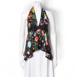 Authentic Gucci Silk Floral Print Multicolor Halter Top S