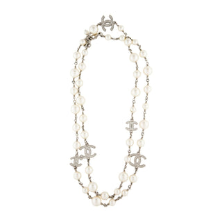 Authentic Chanel 2022 Faux Pearl Strass CC Station Necklace 42"