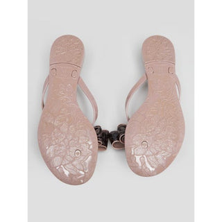 Valentino Beige Black Lace Print Bow Jelly Thong Sandals 38 sz