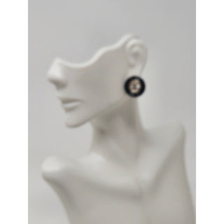 Chanel Gold-tone Black Enamel Interlocking CC Stud Earrings