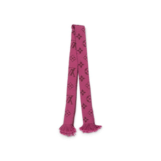 Authentic Louis Vuitton Pink Wool LV Monogram Scarf – Fringe, 66.5in