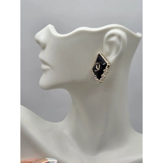 AUTH NEW Chanel Gold-tone Black Strass Interlocking CC Stud Earrings