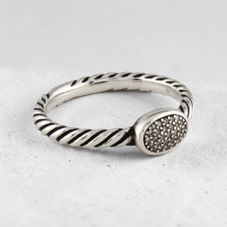 Authentic David Yurman Diamond Cable Oval Stack Ring – 925, 5.75