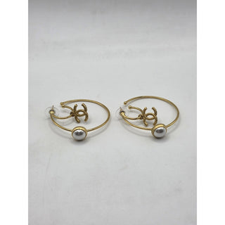 Chanel Gold-tone 2020 Faux Pearl Interlocking Hoop Earrings