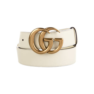 Authentic Gucci White Leather Double G Belt – Brass Buckle, 26–32in