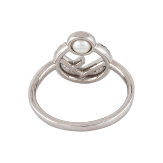 Authentic Fendi "F is Fendi" Crystal & Faux Pearl Cocktail Ring – Size 7.5