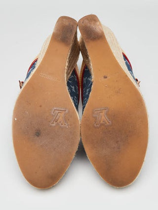 Louis Vuitton Blue LV Monogram Denim Espadrille Wedges 38 sz