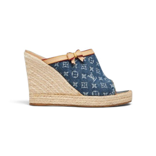 Louis Vuitton Blue LV Monogram Denim Espadrille Wedges 38 sz