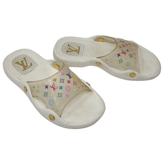 Louis Vuitton white rubber LV Monogram pool sandals 35 EU.