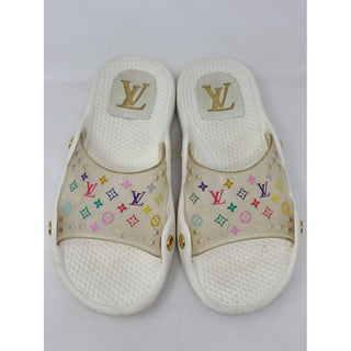 Louis Vuitton white rubber LV Monogram pool sandals 35 EU.