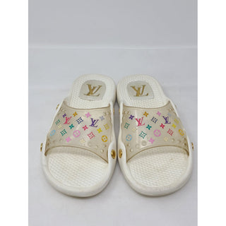 Louis Vuitton white rubber LV Monogram pool sandals 35 EU.