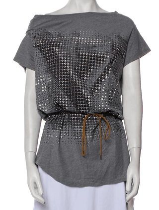 Louis Vuitton Grey 2011 LV Print Bateau Neckline Belted Top XL sz