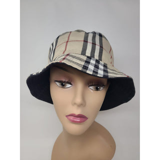 Burberry Black beige Nova Check Print reversible bucket hat M sz