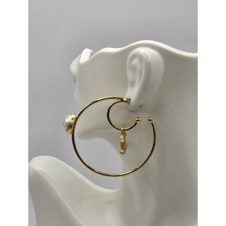 Chanel Gold-tone 2020 Faux Pearl Interlocking Hoop Earrings