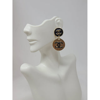 CHANEL Gold-tone 2022 Enamel CC Double Disc Drop Earrings