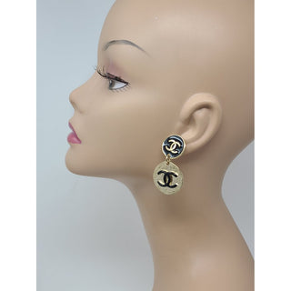 CHANEL Gold-tone 2022 Enamel CC Double Disc Drop Earrings