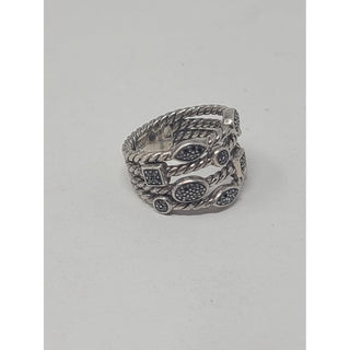 David Yurman Sterling Silver Confetti Black Diamond Ring 5 ¼ US