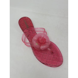 Chanel Pink Glitter Jelly Interlocking CC Camellia Sandals 39 EU