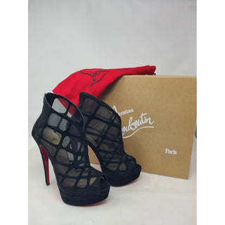 Sexy Christian Louboutin Black Mesh Altarakna 150 Ankle Boots 39.5 EU