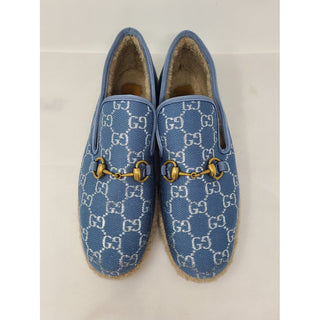 Gucci metallic blue GG Monogram espadrilles 39.5 sz