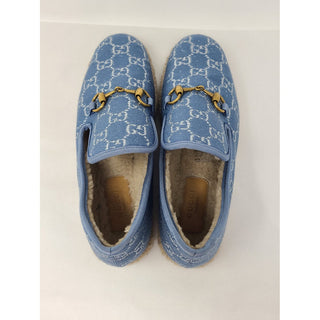 Gucci metallic blue GG Monogram espadrilles 39.5 sz