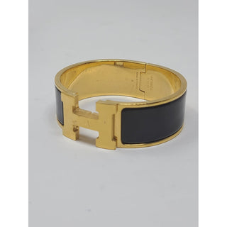 Hermès Black Enamel 18k Gold Plated Clic Clac H bracelet