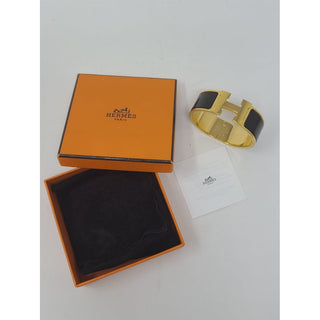 Hermès Black Enamel 18k Gold Plated Clic Clac H bracelet