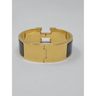 Hermès Black Enamel 18k Gold Plated Clic Clac H bracelet