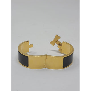 Hermès Black Enamel 18k Gold Plated Clic Clac H bracelet