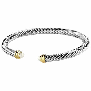 David Yurman Sterling Silver Pearl Caps Cable cuff bracelet