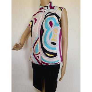 Emilio Pucci White Multicolor Signature Print Reversible Vest  8 US