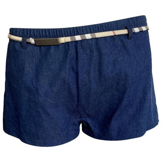 Burberry Denim Blue Nova Check Belted Mini Shorts S sz