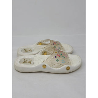 Louis Vuitton white multicolor LV Monogram rubber pool slides 35 sz