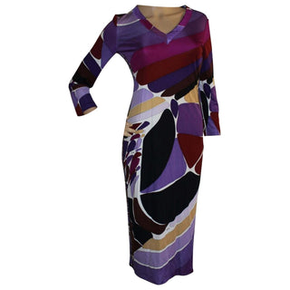 Emilio Pucci Purple Multicolor Signature Print Belted Dress 6 US